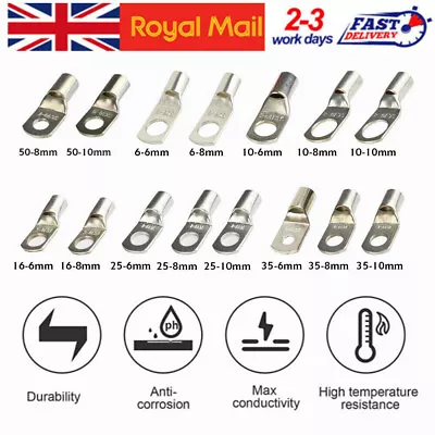 £4.49 • Buy Battery Copper Crimp Terminals Cable Lug Eyelet Wire Ring Connector 4MM² - 70MM²
