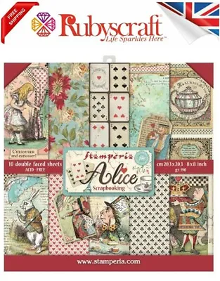Stamperia - Alice 8  X 8  Scrapbooking Paper Pad 190GSM Paper Crafts • £7.49