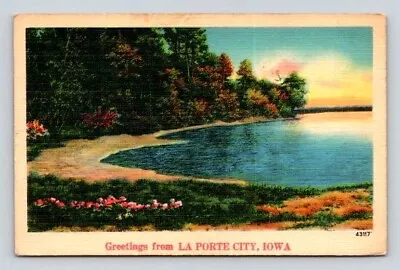 La Porte City Iowa Greetings From River Lake Postcard 1942 • $4.65