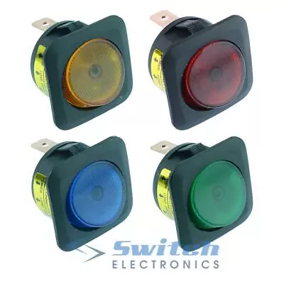 Red Blue Green Yellow LED Illuminated Circular Round Rocker Switch SPST 12V • £2.59