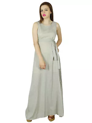 $29.69 • Buy Bimba Women Long Day Maxi Dress Cotton Beige Sleeveless Gown Summer Clothing