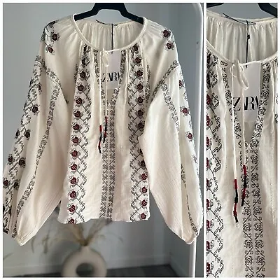$59 • Buy Zara Embroidered Voluminous Blouse Nwt Xs