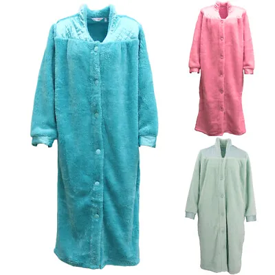 $39.99 • Buy Women's Ladies Supersoft Button Up Dressing Gown Bath Robe W Quilted Panel Warm