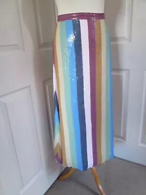 OLIVIA RUBIN Rainbow / Multicoloured Sequin A-Line Skirt  Size 8 • £50