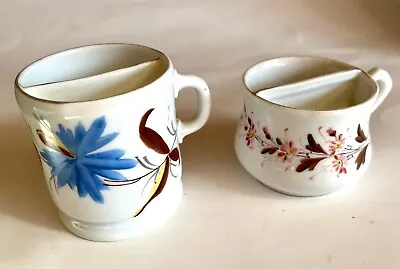 Antique Porcelain Mustache Shaving Mugs Cups Hand Painted Flowers W/ Gold Trim 2 • $0.99