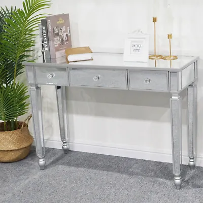 Modern Mirrored Vanity Dressing Table Glass Console Table With 3 Drawer Sliver • $199