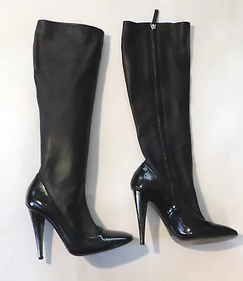 $148.99 • Buy Worn Once GUISEPPE ZANOTTI Knee-Hi LEATHER & PATENT Black BOOTS 38/7.5-8US $1800