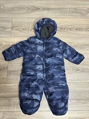 Gap Baby Boy Snowsuit Winter Pram Suit Blue Fleece Lined Hood 0-6 Months • £15