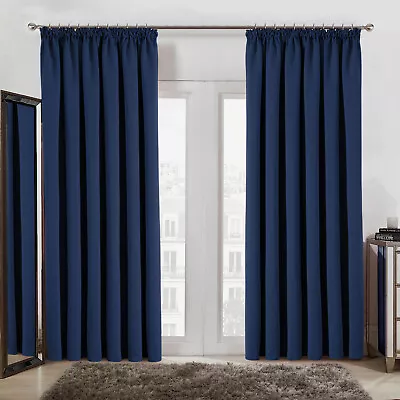 Thick Blackout Curtains Pencil Pleat Pair OF Ready Made Curtain Panel Tie Backs • £37.99