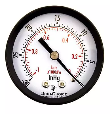 $6.13 • Buy 2  Vacuum Pressure Gauge 1/4  NPT Ctr. Bk. Mnt., Blk. Steel Case -30HG/0PSI