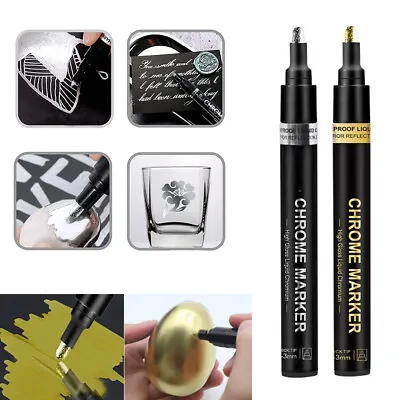 Gold/Sliver Art Liquid Mirror Chrome Paint Markers Pen Waterproof DIY Decoration • £4.59