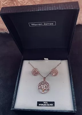 Warren James Rose Gold Finish Sterling Silver  Tree Of Life Necklace & Earrings • £15