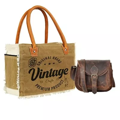 Leather Canvas Tote Shopper Purse Shoulder Bag With Sling Bag For Women Gift • $122.84