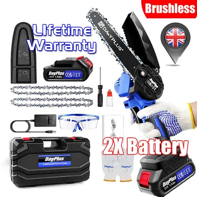 6'' Electric Cordless Chainsaw Wood Cutting Tool + 2 Chains & 2 Battery Charger • £40.79