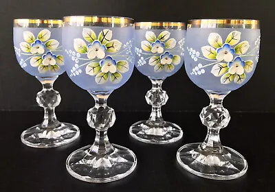 Bohemia Crystal Cordial Liquor Glasses 4” Hand Painted Enameled Flowers Set Of 4 • £48.21