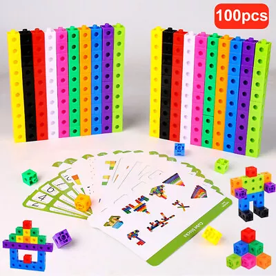 100x 2cm Math Link Cubes Interlocking Snap Counting Blocks Toy Gift Early Learn • £6.99