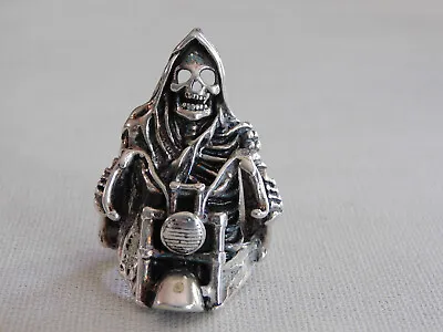 Vintage G&S 1986 Skeleton Riding Motorcycle Death Biker Ring Sz 10.25 • $55.99