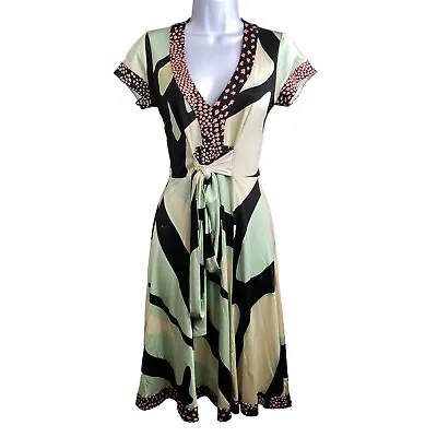 Issa London Multicolor Silk Fit Flare Midi Dress Sz 6 Cutting Edge Designer • $38.66