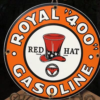 Vintage 1931 Dated Red Hat Royal 400 Gasoline Porcelain Gas Oul Sign • $29.99