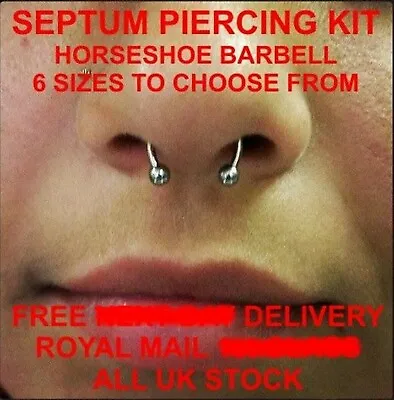 STERILE SEPTUM PIERCING KIT - Standard Or Pro Kit Available *** FREE POST*** • £6.95