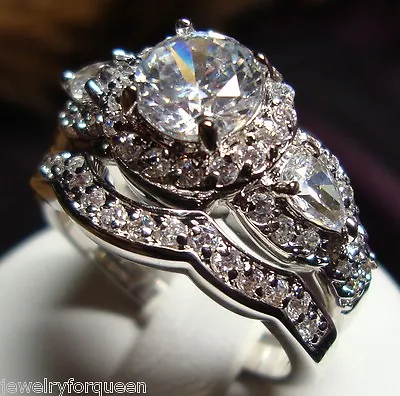 Gorgeous 2pcs Vintage Style 2.31ctw CZ Engagement Wedding Ring Set 18K GP Size 9 • $38.65