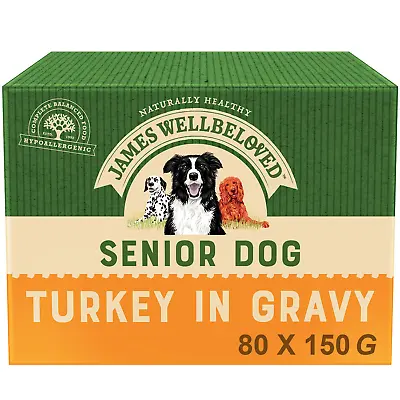 80 X 150g James Wellbeloved Natural Senior Wet Dog Food Pouches Turkey In Gravy • £59.99