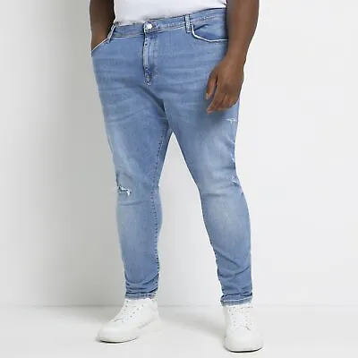 £14 • Buy River Island Mens Jeans Spray On Big & Tall Blue Skinny Denim Pants Trousers