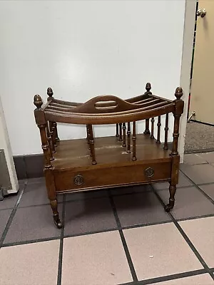 Antique Columbia Co. Canterbury Magazine Rack Drawer Mahogany Wood Brass Wheels • $49.90