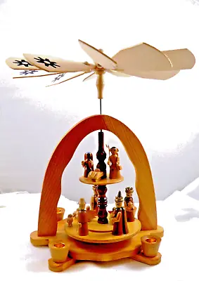 $39.95 • Buy Vintage German 2 Tier Christmas Wood Pyramid Nativity Scene W/ Windmill NICE