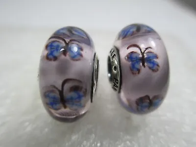 2 Authentic Pandora Pink Butterfly Glass Murano Charms #797893 Halloween Sale • $37.49