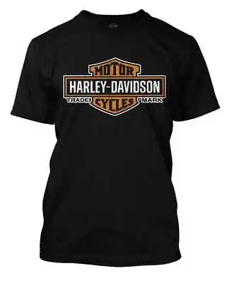 Harley-Davidson Men's Elongated Orange Bar & Shield Black T-Shirt Tall Sizes • $30.95