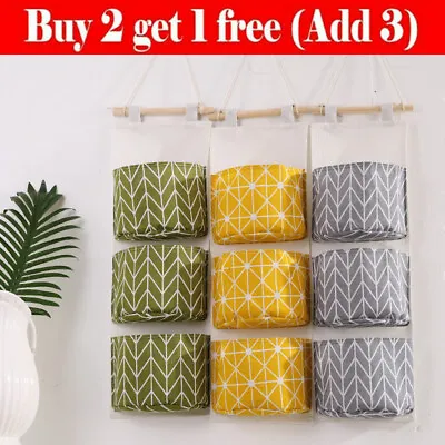£5.98 • Buy 3 Pockets Hanging Storage Bag Wall Pouch Cosmetic Toys Pouch Bag Organizer UK