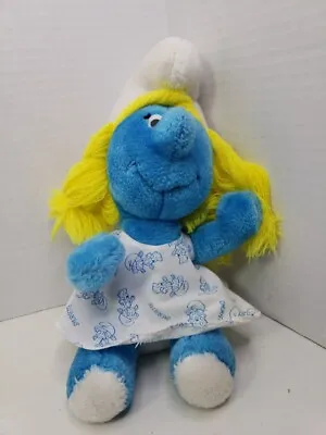 Vintage The Smurfs Smurfette Plush Doll 11” Stuffed In Smurfette Print Dress • $9.99