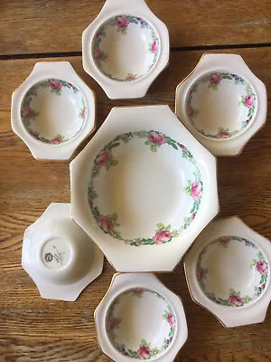 £12 • Buy Vintage H T & Sons Pudding Dessert Fruit Bowl Set Solian Ware Soho Pottery ROSES