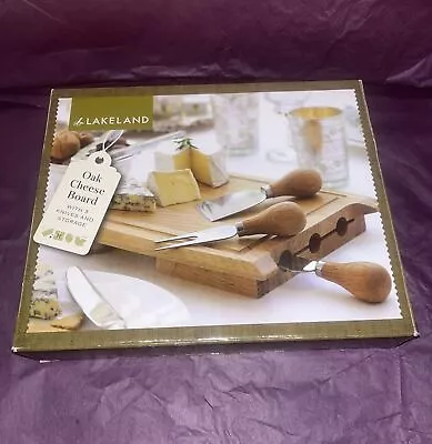 LAKELAND Oak Cheese Board With 3 Knives & Magnetic Storage Set Cheese Gift NEW • £13.20