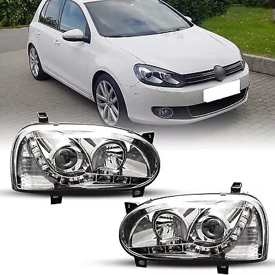 For 1993-1998 VW Golf 3 MK3 DRL Chrome LED Projector Headlights Headlamps Pair • $109.99