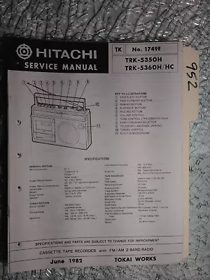 Hitachi Trk-5350 H 5360 Hc Service Manual Original Repair Book Boombox Radio • $25