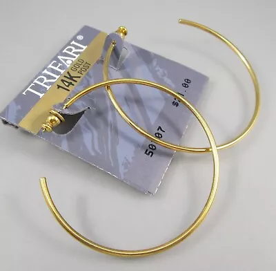 NOS Vintage 90s TRIFARI Gold Tone 2  Hoop 14k Gold Post Earrings 70J • $12.99