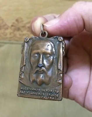 Vintage  Veronica's Veil Holy Face Jesus Christ Spanish Medal  ** 30x 48mm ** • $149.99