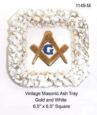 MASONIC FREEMASON 6.5” Sq Ceramic Ash Tray Blue & Gold Relief Collectible • $29.95