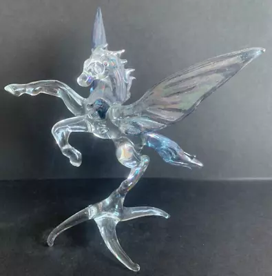 £19.99 • Buy Murano Style Art Glass Pegasus Winged Horse Lampwork Figurine Iridescent Clear