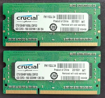 8GB 2x4GB Kit Crucial DDR3 RAM Memory Apple IMac MacBook Pro 2011 2012 • £13
