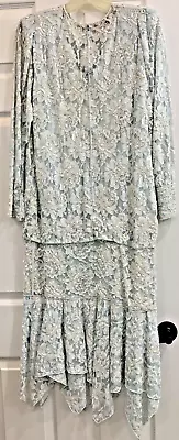 Vintage  Creative Creations  Blue/White Beaded Sequin Dress Fringe Hem SZ: L • $81.36