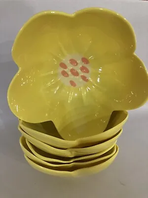 Set Of 6 Yellow Flower Melamine Bowls 6  Diameter 3  Tall Set Of 6 • $19.99