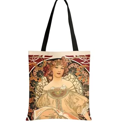 Mucha Zodiac Woman  Reverie Printed Canvas Tote Bag   15 X 13 In  Shopping • $25