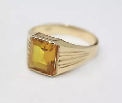 Statement Genuine 10K Solid Yellow Gold Men's 2.62 Ct Faceted Citrine Ring Sz 10 • $378.10