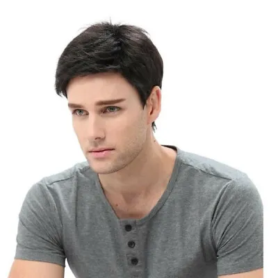 Men's Short Black Wigs 100% Human Hair Layered Wavy Natural Looking Daily Use  • $24.69