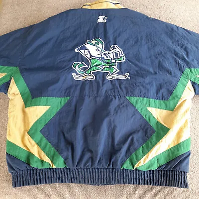 Vintage Notre Dame Fighting Irish Starter Jacket NCAA Football Double Star • $149.67