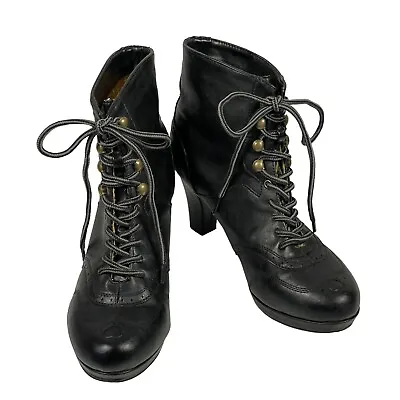 Betty Paige Shoes By Ellie Black Lace Up Vintage Look Granny Heel Ankle Boots 9M • $69.97