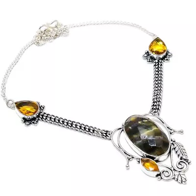 Bumble Bee Jasper Citrine 925 Sterling Silver Jewelry Necklace 18  P483 • $13.94